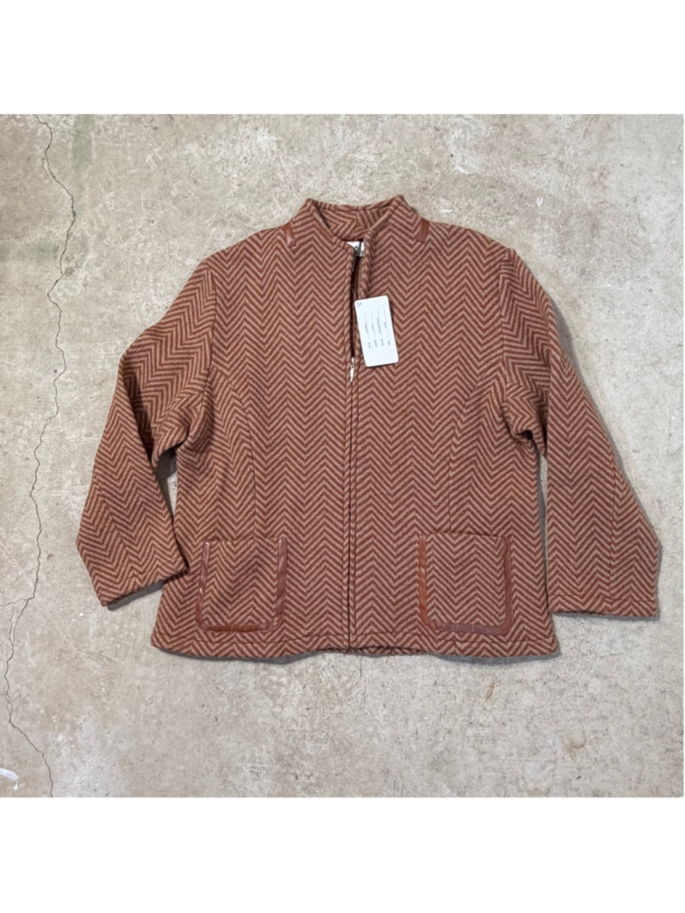 Boiled Wool Brown Chevron Jacket Women’s Plus Size 3X Pockets 3/4 Zipper NWT